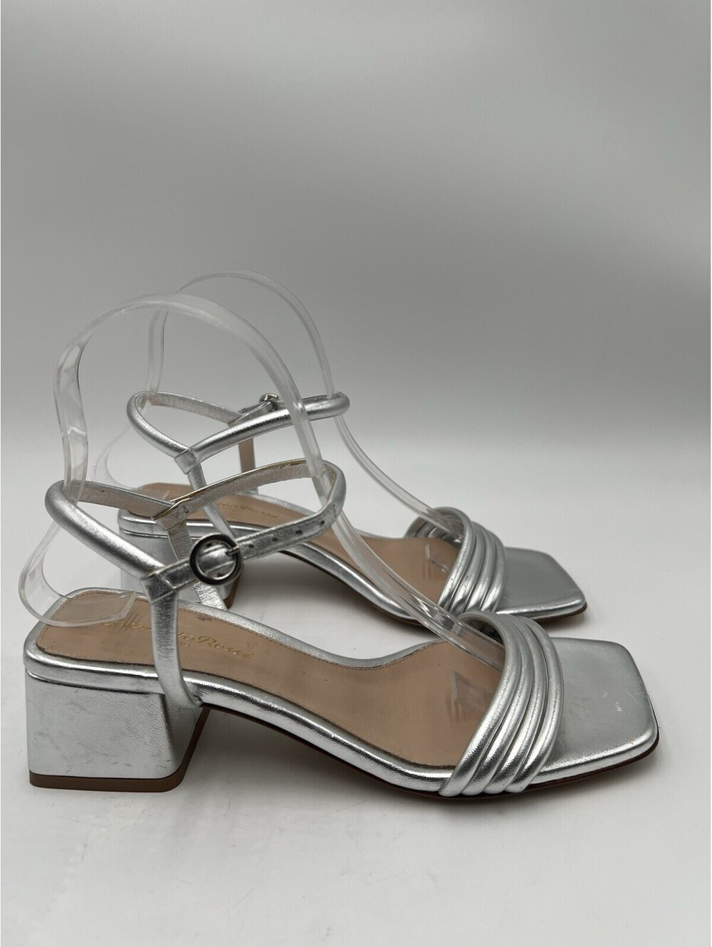 Women's Gianvito Rossi Lena silver leather block heel sandals Size 37